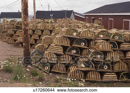 lobster traps, Cape Breton, Cabot Trail, Neil's Harbor, Nova Scotia, NS, Canada, Atlantic Ocean View Large Photo Image Picture -  lobster traps, Cape Breton, Cabot Trail, Neil's Harbor, Nova Scotia, NS, Canada, Atlantic Ocean. Fotosearch