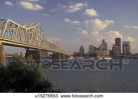 Louisville, skyline, steel bridge, KY, Kentucky, Ohio River, Skyline of downtown Louisville and the G. R. Clark Memorial Bridge crossing the Ohio River View Large Photo Image Stock Image - Louisville, skyline, steel bridge, KY, Kentucky, Ohio River, Skyline of downtown Louisville and the G. R. Clark Memorial Bridge crossing the Ohio River . Fotosearch