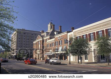Stock Photography -  Macon, GA, Georgia, Stores along street in downtown Macon.. Fotosearch