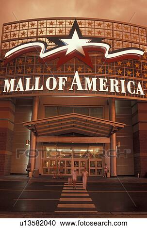 Stock Image -  Mall of America, Bloomington, Minneapolis, MN, Minnesota, Entrance to the Mall of America the nation's largest combined retail and entertainment center with more than 520 stores at sunset in Bloomington.. Fotosearch