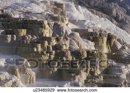Mammoth Hot Springs, Yellowstone National Park, WY, Wyoming, Canary Springs, a terrace-like formation created by limestone deposits, at Mammoth Hot Springs in Yellowstone Nat'l Park in Wyoming. View Large Photo Image Stock Photo - Mammoth Hot Springs, Yellowstone National Park, WY, Wyoming, Canary Springs, a terrace-like formation created by limestone deposits, at Mammoth Hot Springs in Yellowstone Nat'l Park in Wyoming. . Fotosearch