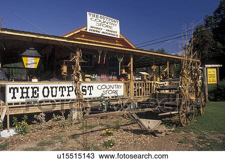 Stock Image -  market, GA, Georgia, The Outpost Country Store at Pappy's Marketplace in the autumn in North Georgia.. Fotosearch