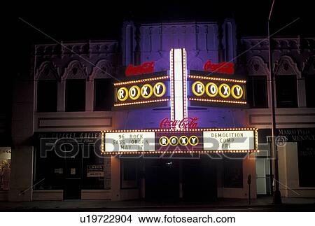 marquee, Atlanta, Roxy Theater, GA, Georgia, Buckhead, The marquee of the Roxy Theatre is illuminated at night with neon lights in Atlanta. View Large Photo Image Picture - marquee, Atlanta, Roxy Theater, GA, Georgia, Buckhead, The marquee of the Roxy Theatre is illuminated at night with neon lights in Atlanta.. Fotosearch