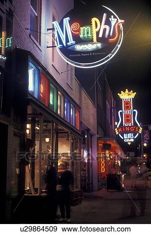 Memphis, Beale Street, neon signs, TN, Tennessee, Night clubs along Beale Street in Memphis. View Large Photo Image Stock Photo - Memphis, Beale Street, neon signs, TN, Tennessee, Night clubs along Beale Street in Memphis.. Fotosearch