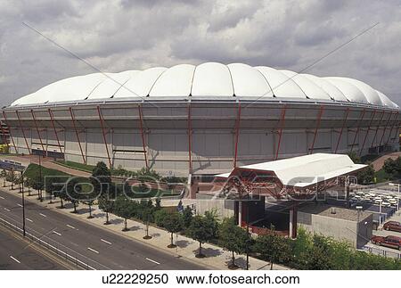 Stock Image -  metrodome, stadium, Minneapolis, MN, Minnesota, Twin Cities, Hubert H. Humphrey Metrodome in downtown Minneapolis.. Fotosearch