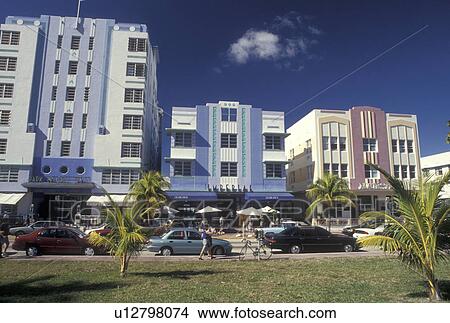 Miami Beach, FL, Florida, Miami, Atlantic Ocean, Buildings along Ocean Drive in the Art Deco District in Miami Beach. View Large Photo Image Picture - Miami Beach, FL, Florida, Miami, Atlantic Ocean, Buildings along Ocean Drive in the Art Deco District in Miami Beach.. Fotosearch