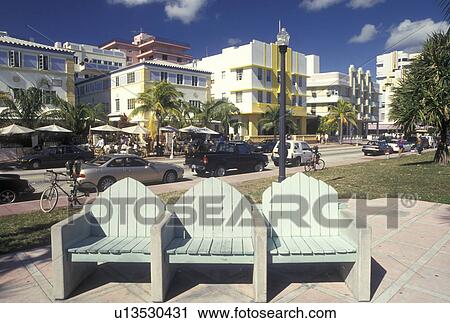 Miami Beach, FL, Florida, Miami, Atlantic Ocean, Benches along Ocean Drive in the Art Deco District in Miami Beach. View Large Photo Image Stock Image - Miami Beach, FL, Florida, Miami, Atlantic Ocean, Benches along Ocean Drive in the Art Deco District in Miami Beach.. Fotosearch