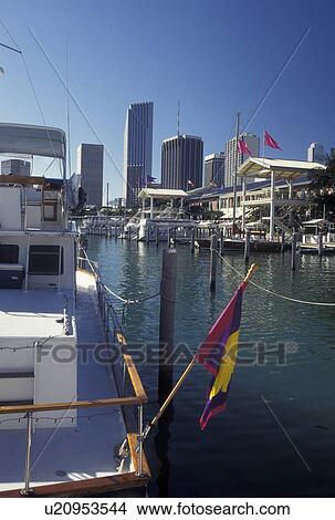 Miami, FL, Florida, Atlantic Ocean, Bayside Marketplace, a shopping, dining, entertainment mecca, on Biscayne Bay and skyline of downtown Miami. View Large Photo Image Picture - Miami, FL, Florida, Atlantic Ocean, Bayside Marketplace, a shopping, dining, entertainment mecca, on Biscayne Bay and skyline of downtown Miami.. Fotosearch