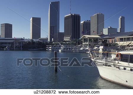 Miami, FL, Florida, Atlantic Ocean, Bayside Marketplace, a shopping, dining, entertainment mecca, on Biscayne Bay and skyline of downtown Miami. View Large Photo Image Stock Image - Miami, FL, Florida, Atlantic Ocean, Bayside Marketplace, a shopping, dining, entertainment mecca, on Biscayne Bay and skyline of downtown Miami.. Fotosearch