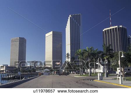 Miami, FL, Florida, Atlantic Ocean, High rise buildings from Bayfront Park along Biscayne Bay in downtown Miami. View Large Photo Image Stock Photo - Miami, FL, Florida, Atlantic Ocean, High rise buildings from Bayfront Park along Biscayne Bay in downtown Miami.. Fotosearch