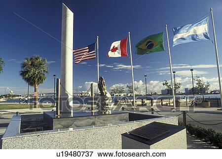 Miami, FL, Florida, Atlantic Ocean, Liberty Column at Bayfront Park along Biscayne Bay in downtown Miami. View Large Photo Image Stock Photo - Miami, FL, Florida, Atlantic Ocean, Liberty Column at Bayfront Park along Biscayne Bay in downtown Miami.. Fotosearch