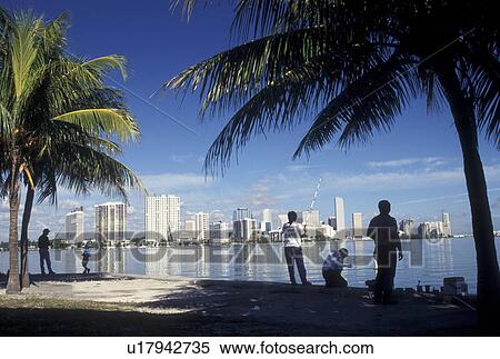 Stock Photography -  Miami, FL, Florida, Atlantic Ocean, People fishing on Biscayne Bay in Southeast Miami.. Fotosearch