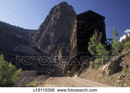Stock Photo -  mining, Creede, CO, Colorado, Remains of Bachelor Silver Mine near the town of Creede.. Fotosearch