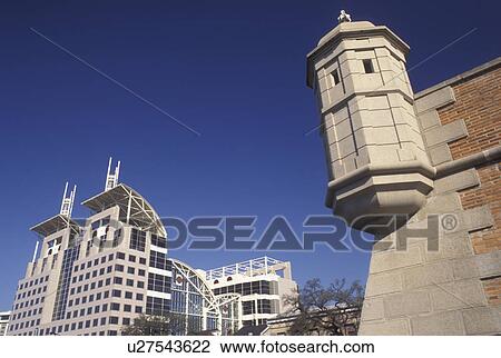Stock Image -  Mobile, AL, Alabama, Fort Conde and Federal Building in downtown Mobile.. Fotosearch