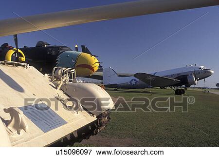 Stock Photo -  Mobile, AL, Alabama, Gulf of Mexico, Tank and fighter planes displayed at USS Alabama Battleship Memorial Park. Fotosearch