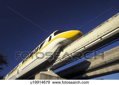 monorail, Disney World, FL, Orlando, Epcot, Lake Buena Vista, Florida, Monorail moves along an elevated single track in Walt Disney World in Lake Buena Vista. View Large Photo Image Stock Photo - monorail, Disney World, FL, Orlando, Epcot, Lake Buena Vista, Florida, Monorail moves along an elevated single track in Walt Disney World in Lake Buena Vista.. Fotosearch