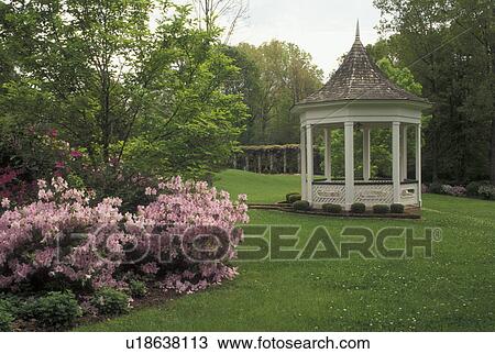 Stock Image -  Natchez, MS, Mississippi, Spring Pilgrimage at the Monmouth House Gazebo and Gardens at The Natchez Pilgrimage. . Fotosearch