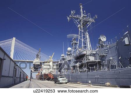 navy, Savannah, GA, Georgia, A US Navy ship is moored at the Dock Yard on the Savannah River in Savannah. View Large Photo Image Stock Image - navy, Savannah, GA, Georgia, A US Navy ship is moored at the Dock Yard on the Savannah River in Savannah.. Fotosearch