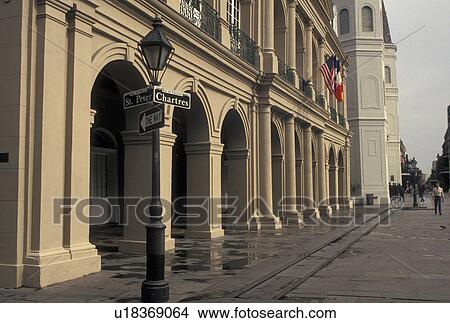 Picture -  New Orleans, church, French Quarter, Louisiana, LA, St. Louis Cathedral and Cabildo along Chartres Street in the French Quarter of New Orleans. . Fotosearch