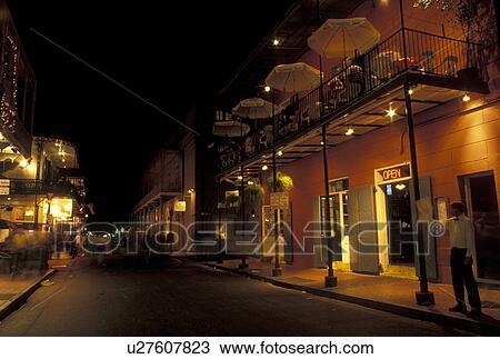 Stock Image -  New Orleans, LA, Bourbon Street, French Quarter, Louisiana, Bourbon Street at night in the French Quarter in New Orleans. . Fotosearch