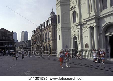 New Orleans, LA, French Quarter, St. Louis Cathedral, Louisiana, Tourists outside Saint Louis Cathedral at Jackson Square in the French Quarter in New Orleans. View Large Photo Image Stock Photography - New Orleans, LA, French Quarter, St. Louis Cathedral, Louisiana, Tourists outside Saint Louis Cathedral at Jackson Square in the French Quarter in New Orleans. . Fotosearch