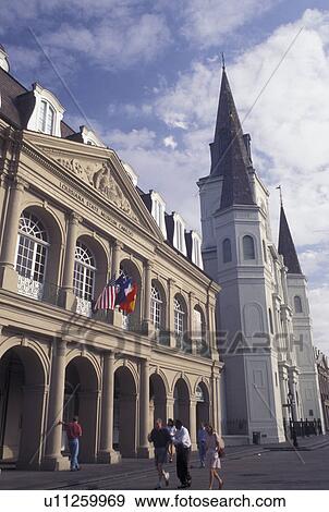 New Orleans, LA, French Quarter, Louisiana, The Cabildo and St. Louis Cathedral on Chartres Street at Jackson Square in the French Quarter in New Orleans. View Large Photo Image Stock Photo - New Orleans, LA, French Quarter, Louisiana, The Cabildo and St. Louis Cathedral on Chartres Street at Jackson Square in the French Quarter in New Orleans. . Fotosearch