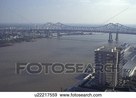 Stock Photo -  New Orleans, LA, Mississippi River, Louisiana, Aerial view of the New Orleans along the Mississippi River.. Fotosearch