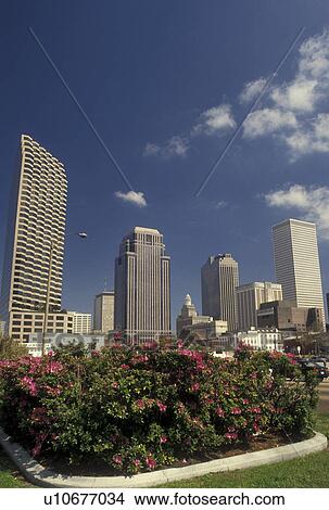 New Orleans, skyline, Louisiana, LA, Downtown skyline of New Orleans in the spring. View Large Photo Image Picture - New Orleans, skyline, Louisiana, LA, Downtown skyline of New Orleans in the spring.. Fotosearch
