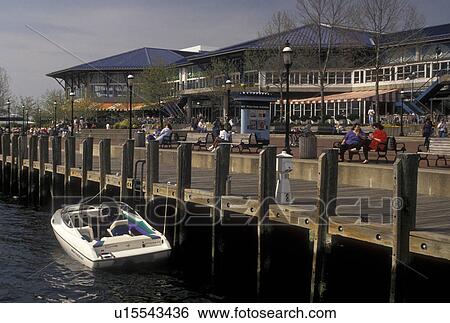 Stock Photograph -  Norfolk, VA, Virginia, Hampton Roads Area, The Waterside along the Elizabeth River in Norfolk in the spring.. Fotosearch