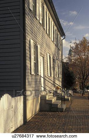 Old Salem, Moravian, Winston-Salem, NC, North Carolina, Historical home in Old Salem, a living history restoration of the Moravian Church town of Salem founded in 1766, in the fall in Winston-Salem. View Large Photo Image Stock Photo - Old Salem, Moravian, Winston-Salem, NC, North Carolina, Historical home in Old Salem, a living history restoration of the Moravian Church town of Salem founded in 1766, in the fall in Winston-Salem.. Fotosearch