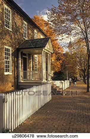 Old Salem, Moravian, Winston-Salem, NC, North Carolina, Historical homes along Main Street in Old Salem, a living history restoration of the Moravian Church town of Salem founded in 1766, in the fall in Winston-Salem. View Large Photo Image Stock Photo - Old Salem, Moravian, Winston-Salem, NC, North Carolina, Historical homes along Main Street in Old Salem, a living history restoration of the Moravian Church town of Salem founded in 1766, in the fall in Winston-Salem.. Fotosearch