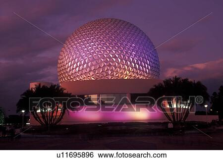 Orlando, FL, Disney World, Epcot, Lake Buena Vista, Florida, Spaceship Earth in Epcot Center illuminated at night at Walt Disney World in Lake Buena Vista. View Large Photo Image Stock Photograph - Orlando, FL, Disney World, Epcot, Lake Buena Vista, Florida, Spaceship Earth in Epcot Center illuminated at night at Walt Disney World in Lake Buena Vista. . Fotosearch