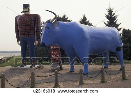 Stock Photo -  Paul Bunyan, Bemidji, MN, Minnesota, Giant statues of Paul Bunyan and Babe the Blue Ox in Bemidji.. Fotosearch