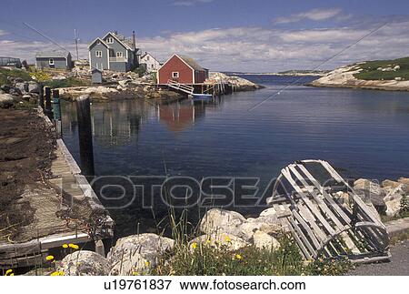 Stock Photo -  Peggy's Cove, Nova Scotia, fishing village, NS, Canada, Atlantic Ocean, Scenic view of the fishing village of Peggy's Cove in Nova Scotia. . Fotosearch