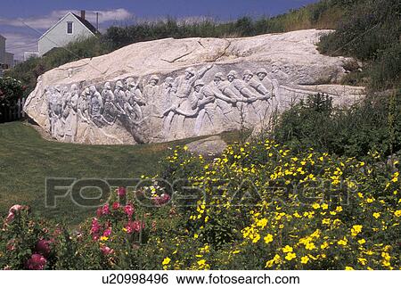 Stock Photograph -  Peggy's Cove, Nova Scotia, fishing village, NS, Canada, Atlantic Ocean, Fishermen's Monument at the fishing village of Peggy's Cove in Nova Scotia. . Fotosearch
