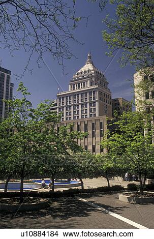 Picture -  Peoria, IL, Illinois, Downtown Peoria in the spring.. Fotosearch