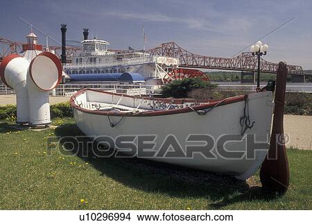 Picture -  Peoria, IL, Illinois, Rowboat at Riverfront Park along the Illinois River in Peoria.. Fotosearch