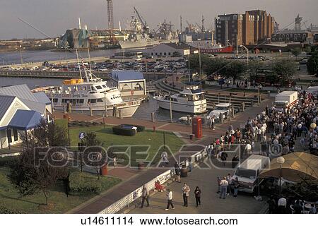 Picture -  Portsmouth, Virginia, Hampton Roads, VA, Aerial view of Portsmouth Harbor and Waterfront along the Elizabeth River.. Fotosearch