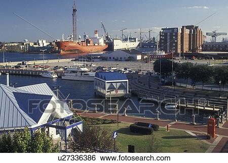 Portsmouth, Virginia, Hampton Roads, VA, Aerial view of Portsmouth Harbor and Waterfront along Elizabeth River. View Large Photo Image Stock Photograph -  Portsmouth, Virginia, Hampton Roads, VA, Aerial view of Portsmouth Harbor and Waterfront along Elizabeth River.. Fotosearch