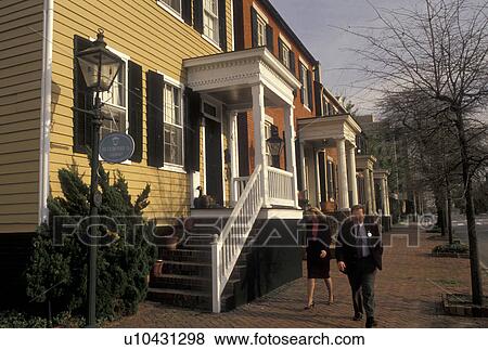 Stock Photo -  Portsmouth, Virginia, VA, Hampton Roads, Houses along the street of Historic Olde Towne Portsmouth.. Fotosearch