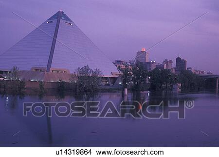 Picture -  pyramid, Memphis, TN, Tennessee, The Pyramid Arena along the Wolf River at sunset in Memphis.. Fotosearch