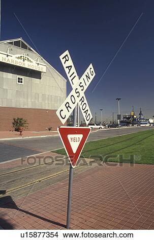 railroad crossing, Galveston, TX, Texas, Gulf of Mexico, Railroad crossing at Fisherman's Wharf in Galveston. View Large Photo Image Picture - railroad crossing, Galveston, TX, Texas, Gulf of Mexico, Railroad crossing at Fisherman's Wharf in Galveston.. Fotosearch