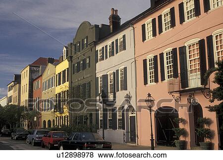 Rainbow Row, Charleston, South Carolina, SC, Rainbow Row, a collection of colorful historical houses, along East Bay Street in Charleston in the spring. View Large Photo Image Stock Photo - Rainbow Row, Charleston, South Carolina, SC, Rainbow Row, a collection of colorful historical houses, along East Bay Street in Charleston in the spring.. Fotosearch