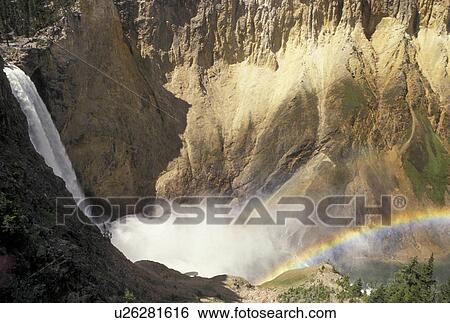 rainbow, waterfall, Yellowstone National Park, WY, Yellowstone River, Lower Falls, Canyon Village, Wyoming, Scenic view of a rainbow over Lower Falls in Canyon in Yellowstone Nat'l Park in Wyoming. The Grand Canyon of Yellowstone. View Large Photo Image Stock Photograph - rainbow, waterfall, Yellowstone National Park, WY, Yellowstone River, Lower Falls, Canyon Village, Wyoming, Scenic view of a rainbow over Lower Falls in Canyon in Yellowstone Nat'l Park in Wyoming. The Grand Canyon of Yellowstone.. Fotosearch
