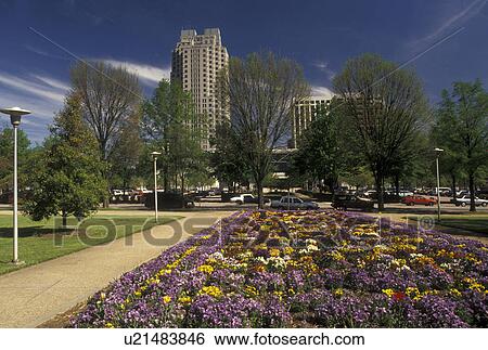 Stock Photograph -  Raleigh, NC, North Carolina, Downtown Raleigh from Memorial Auditorium in the spring.. Fotosearch
