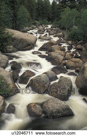 Stock Image -  river, Rocky Mountain National Park, CO, Colorado, Scenic river flowing through Rocky Mountain Nat'l Park.. Fotosearch