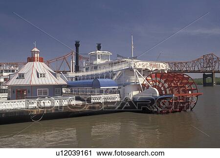 riverboat, Illinois River, Peoria, IL, Illinois, Riverboat docked at Riverfront Park along the Illinois River in Peoria. View Large Photo Image Stock Image - riverboat, Illinois River, Peoria, IL, Illinois, Riverboat docked at Riverfront Park along the Illinois River in Peoria.. Fotosearch