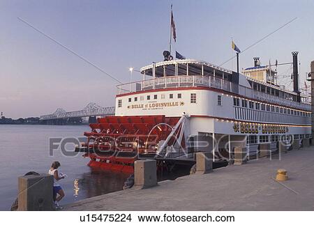 Picture -  riverboat, Louisville, KY, Kentucky, Ohio River, Belle of Louisville Riverboat a stern wheel steamboat docked along the Ohio River. . Fotosearch
