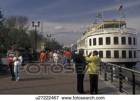 Stock Photo -  riverboat, New Orleans, steamboat, Mississippi River, Louisiana, LA, Cajun Queen Riverboat Cruise on the riverfront on the Mississippi River in New Orleans.. Fotosearch