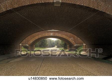 Stock Image -  roads, bridges, Williamsburg, Virginia, Colonial National Historical Park, VA, Bridges crossing over Colonial Parkway in Williamsburg.. Fotosearch